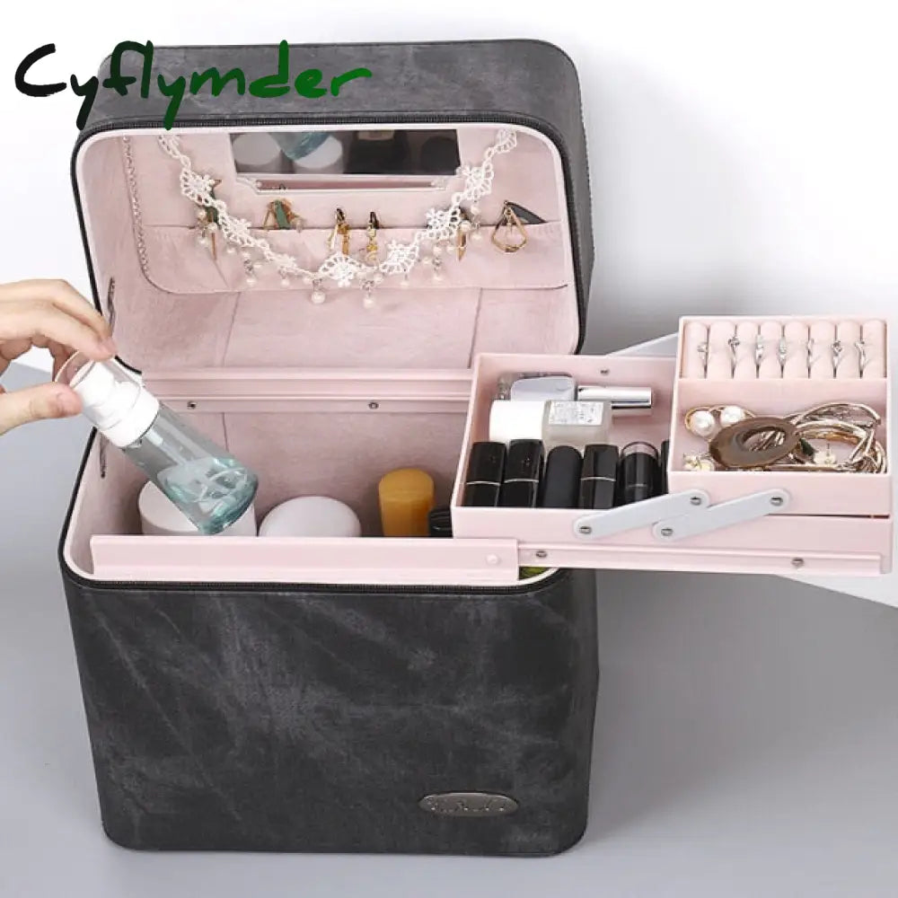 Large Capacity Makeup Bag Multi-Layer Women Cosmetic Case High Quality Pu Leather Female Make Up