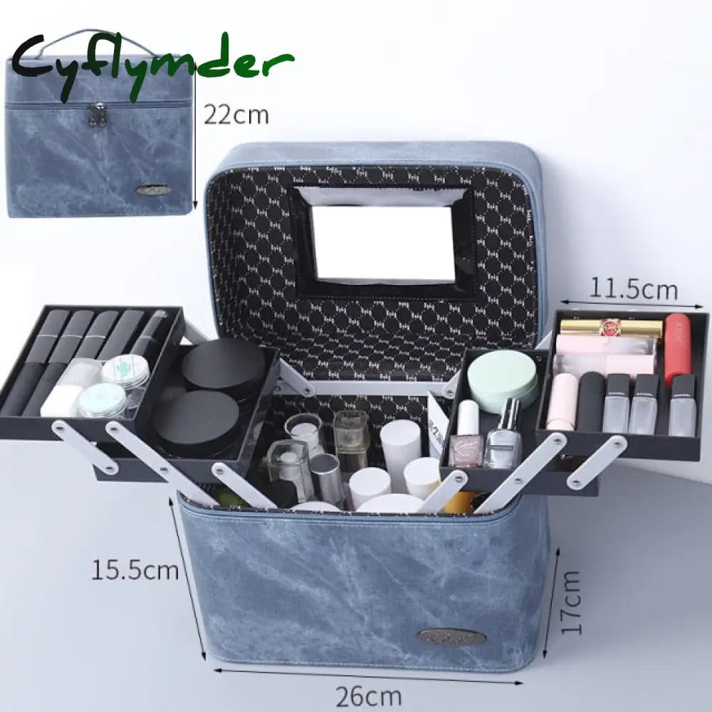 Large Capacity Makeup Bag Multi-Layer Women Cosmetic Case High Quality Pu Leather Female Make Up