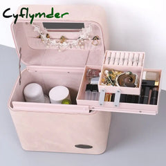 Large Capacity Makeup Bag Multi-Layer Women Cosmetic Case High Quality Pu Leather Female Make Up