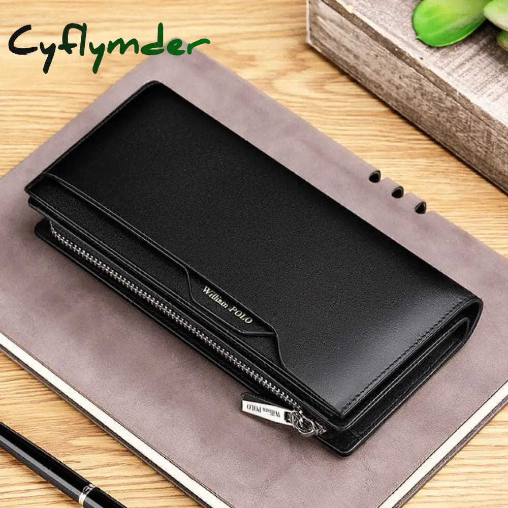 Leather Large Capacity Men’s Wallet Long Business Card Holder Fashion Noble Mobile Phone Bag