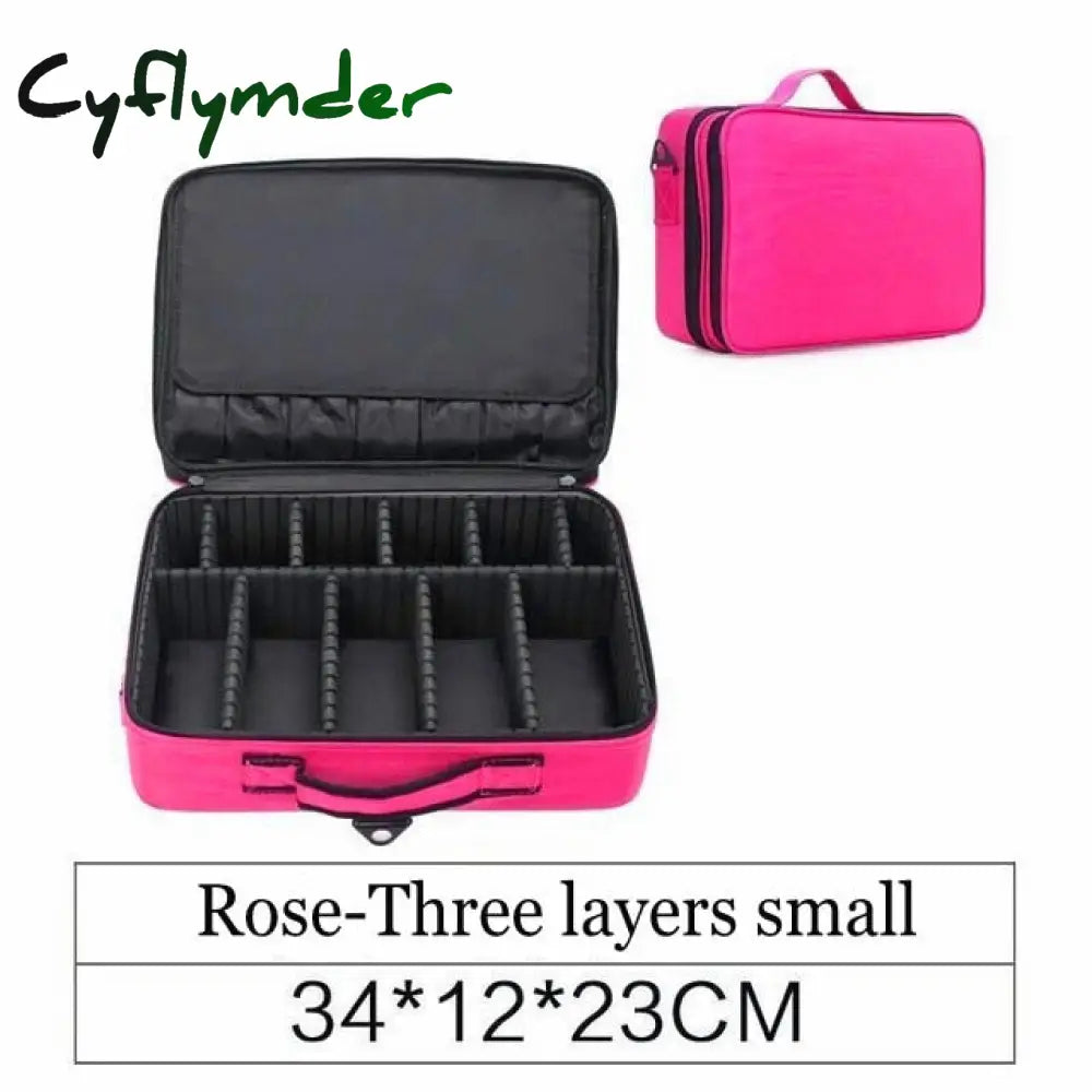 Lhlysgs Pu Waterproof Cosmetic Case Suitcases Multi-Storey Large Professional Makeup Bag Women