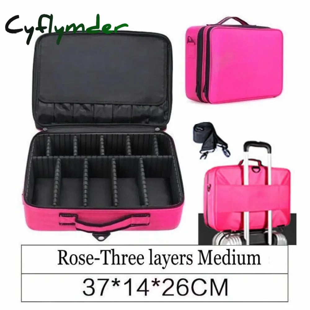 Lhlysgs Pu Waterproof Cosmetic Case Suitcases Multi-Storey Large Professional Makeup Bag Women