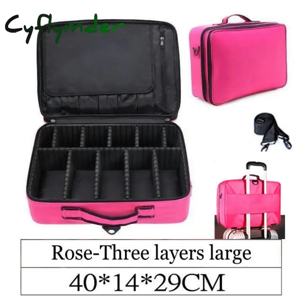 Lhlysgs Pu Waterproof Cosmetic Case Suitcases Multi-Storey Large Professional Makeup Bag Women