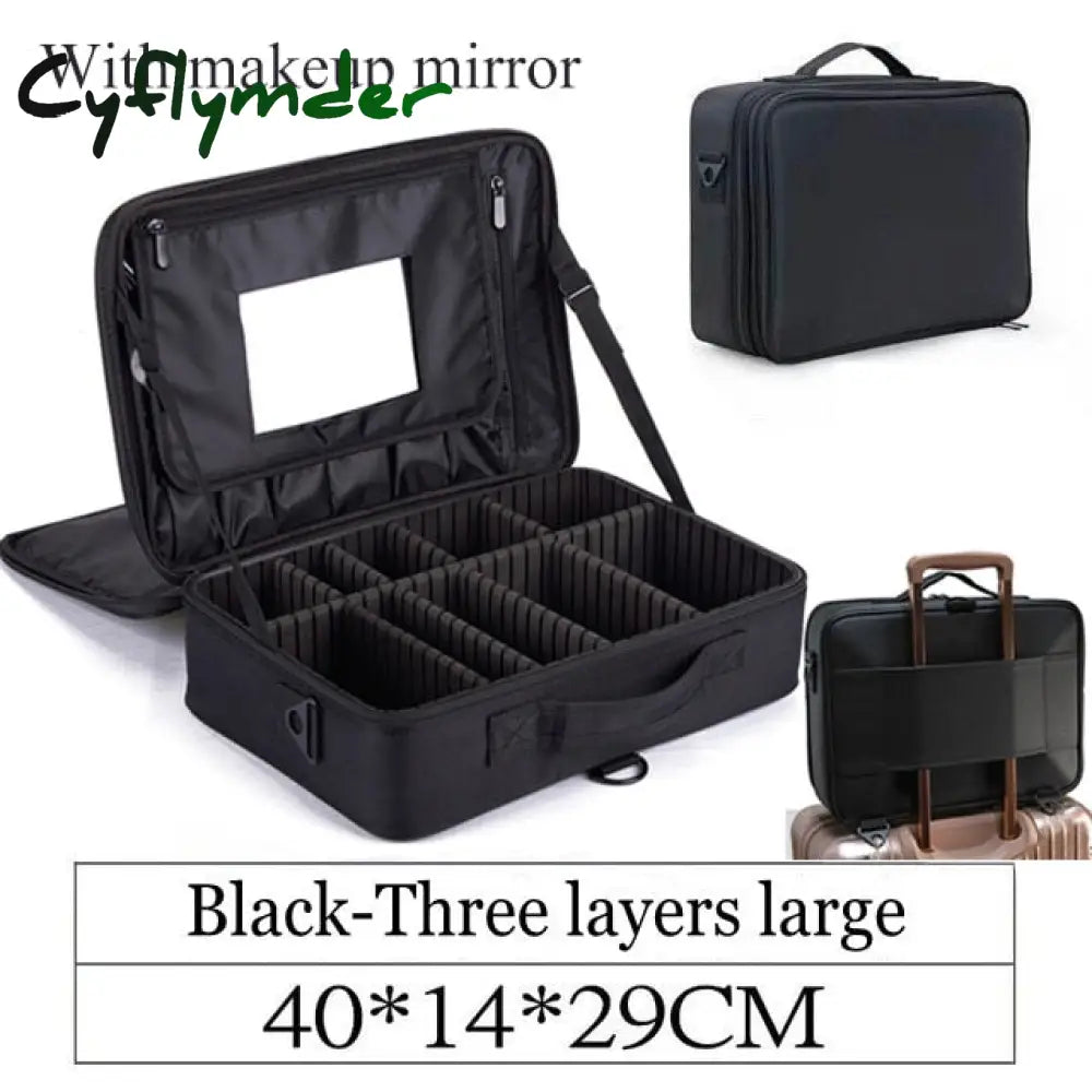 Lhlysgs Pu Waterproof Cosmetic Case Suitcases Multi-Storey Large Professional Makeup Bag Women