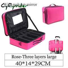 Lhlysgs Pu Waterproof Cosmetic Case Suitcases Multi-Storey Large Professional Makeup Bag Women