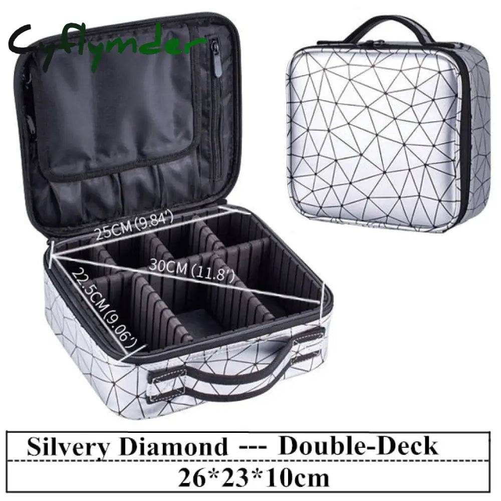 Lhlysgs Pu Waterproof Cosmetic Case Suitcases Multi-Storey Large Professional Makeup Bag Women