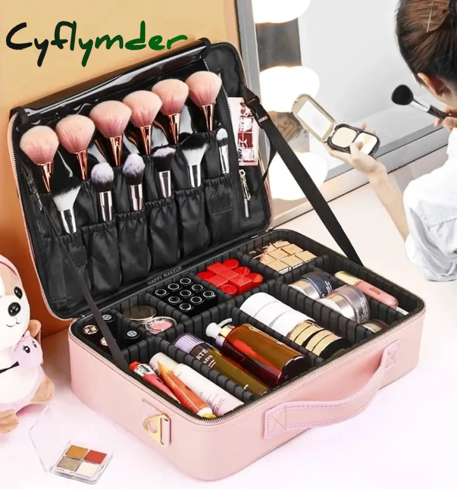 Lhlysgs Pu Waterproof Cosmetic Case Suitcases Multi-Storey Large Professional Makeup Bag Women