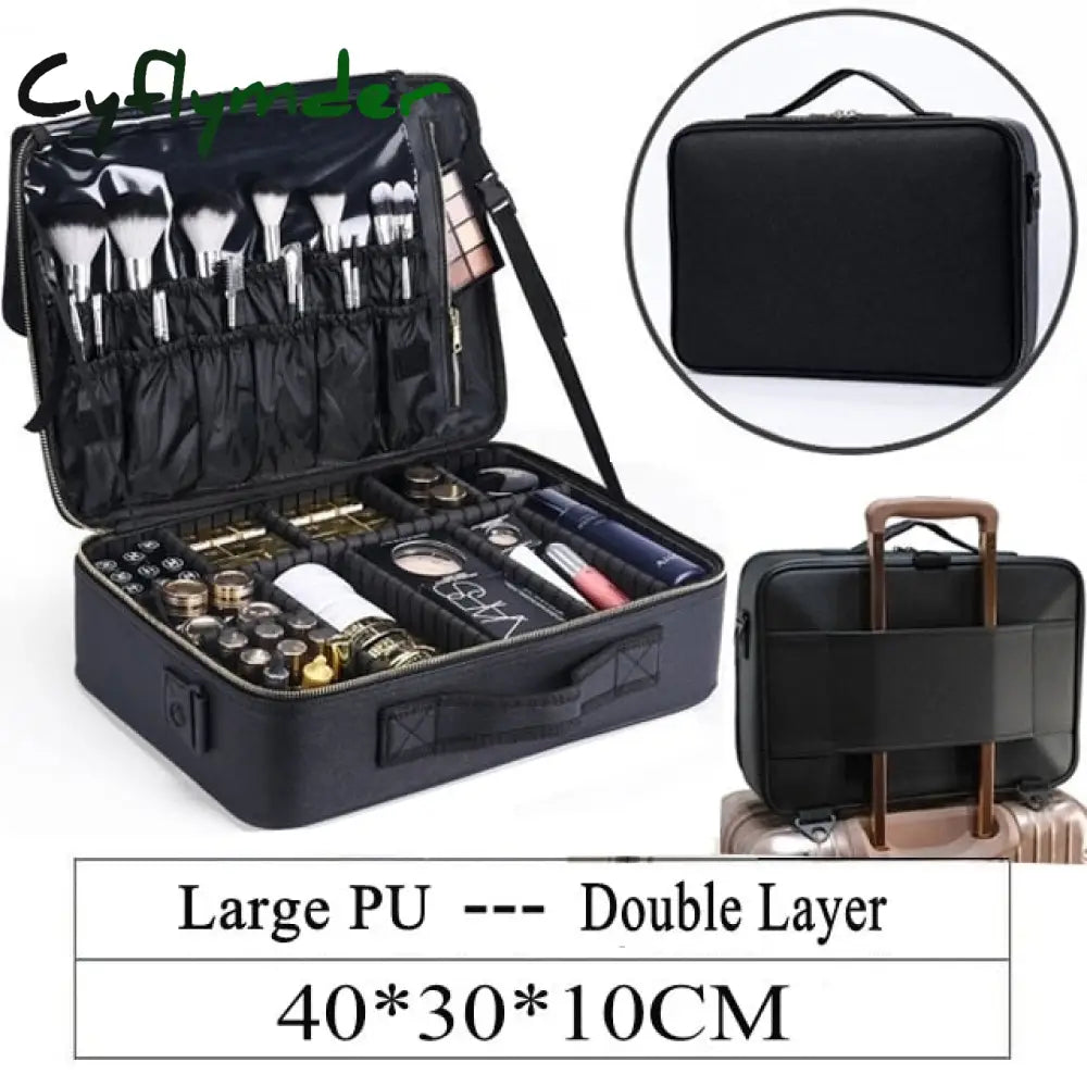 Lhlysgs Pu Waterproof Cosmetic Case Suitcases Multi-Storey Large Professional Makeup Bag Women