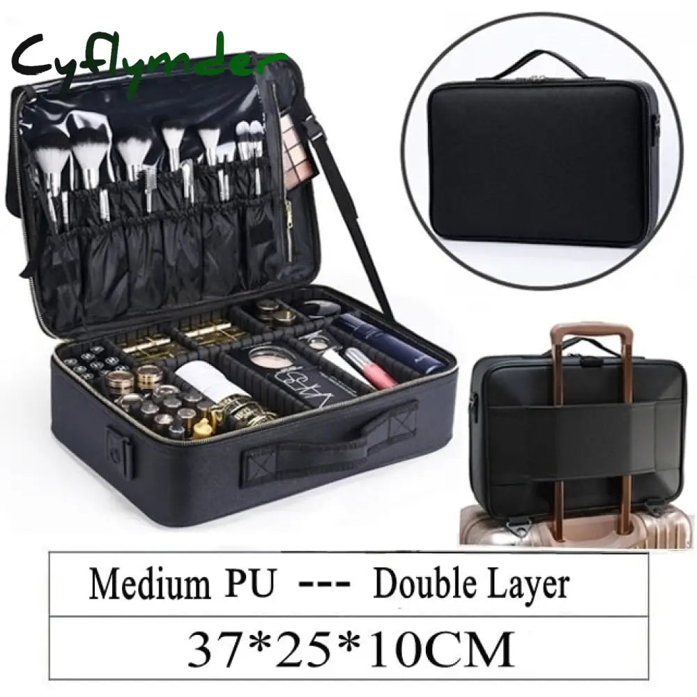 Lhlysgs Pu Waterproof Cosmetic Case Suitcases Multi-Storey Large Professional Makeup Bag Women