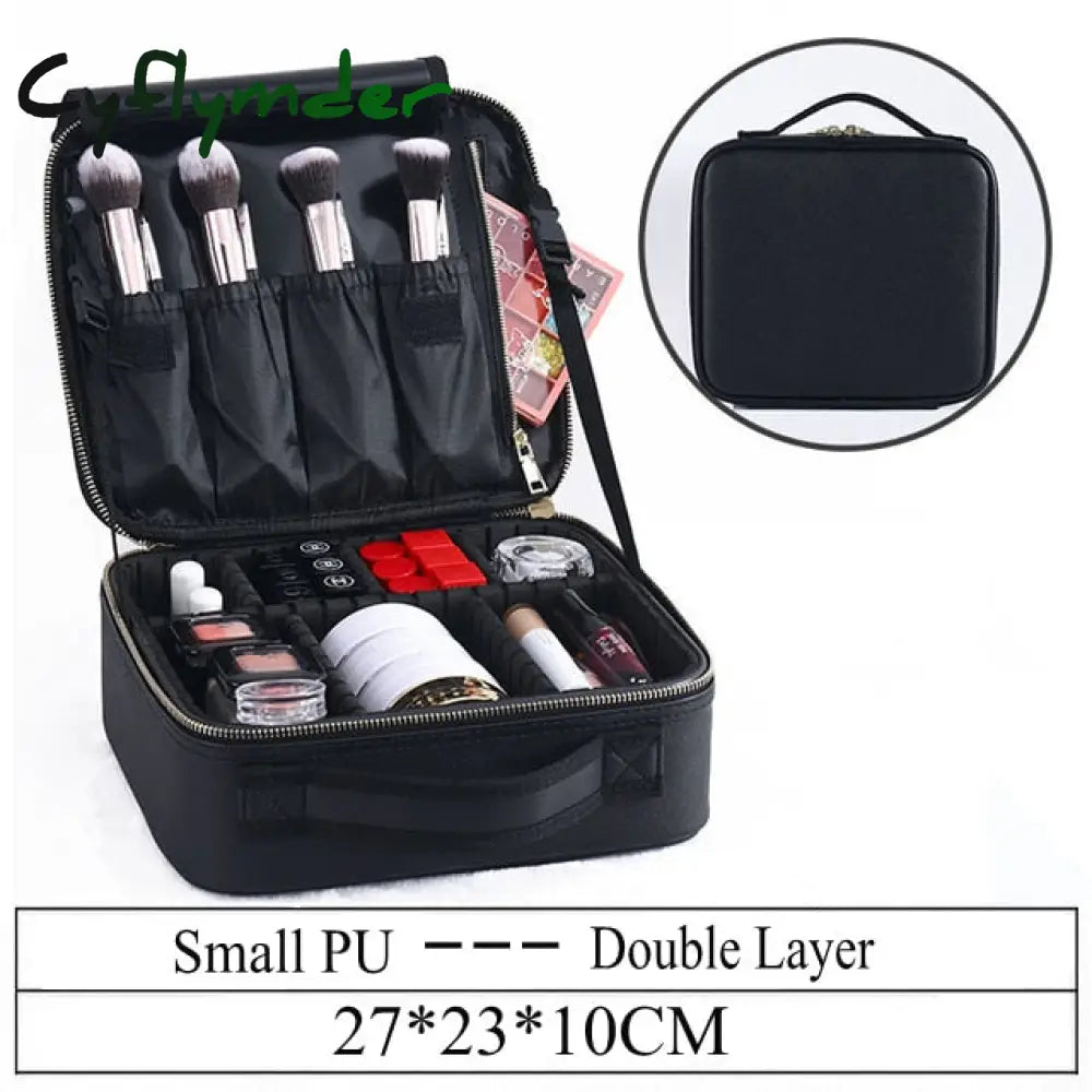 Lhlysgs Pu Waterproof Cosmetic Case Suitcases Multi-Storey Large Professional Makeup Bag Women