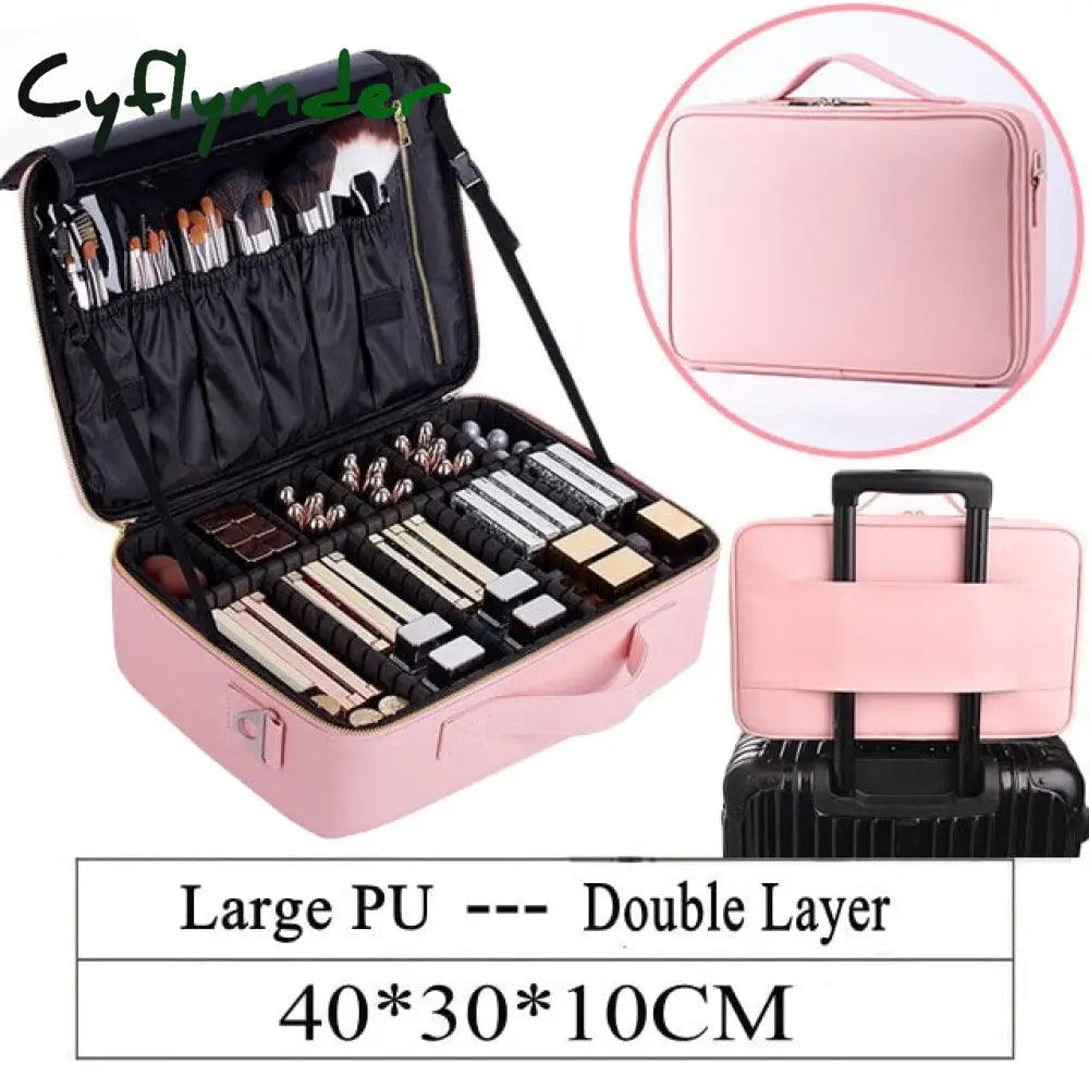 Lhlysgs Pu Waterproof Cosmetic Case Suitcases Multi-Storey Large Professional Makeup Bag Women