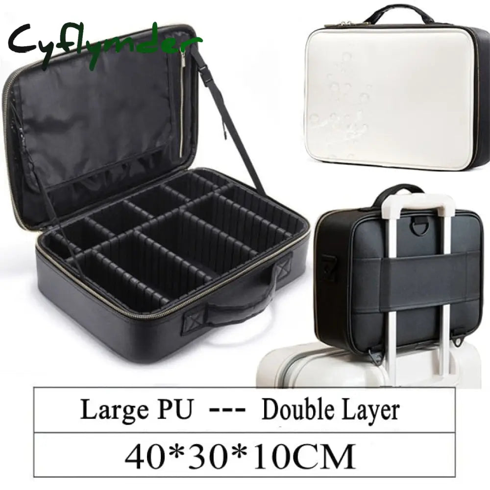 Lhlysgs Pu Waterproof Cosmetic Case Suitcases Multi-Storey Large Professional Makeup Bag Women