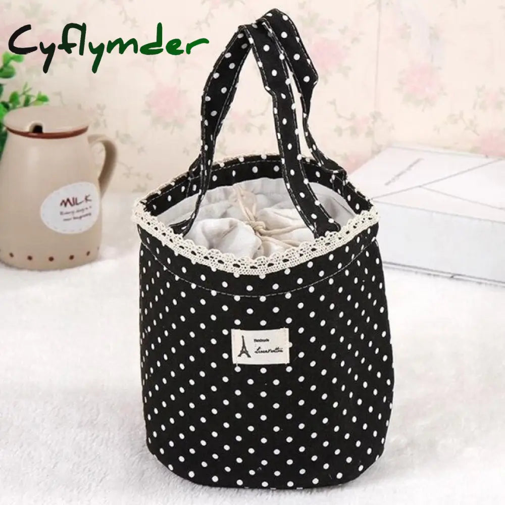 Lunch Bag Cooler Box Polka Dot Small Tote Pouch Container Box Pink Handbag Bolsa Termica Lancheira