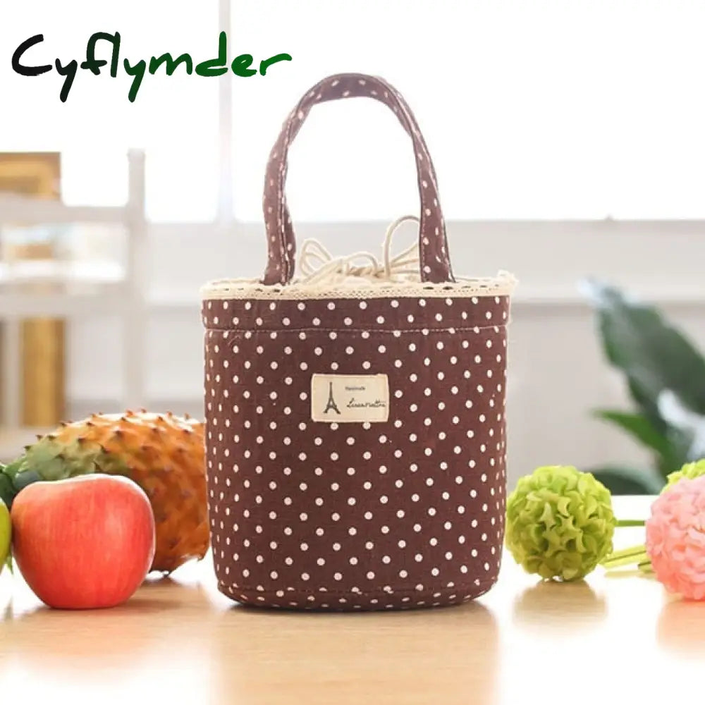 Lunch Bag Cooler Box Polka Dot Small Tote Pouch Container Box Pink Handbag Bolsa Termica Lancheira