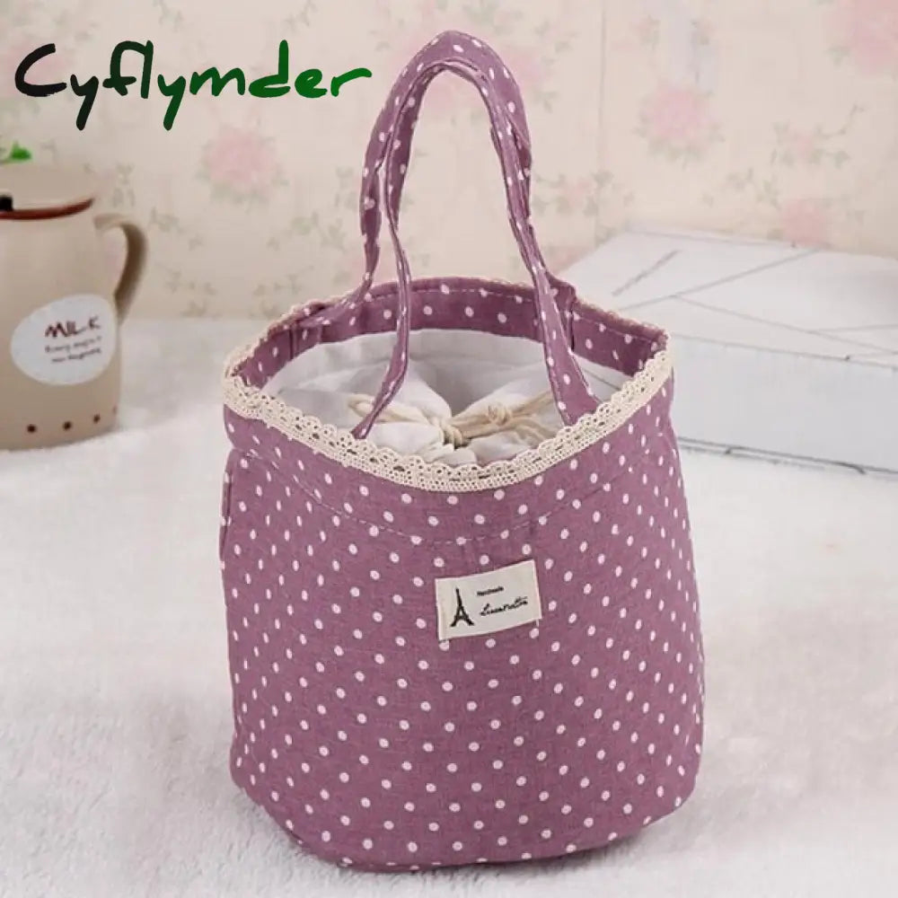 Lunch Bag Cooler Box Polka Dot Small Tote Pouch Container Box Pink Handbag Bolsa Termica Lancheira