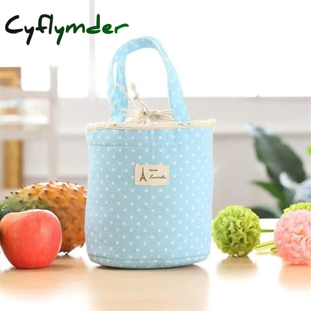 Lunch Bag Cooler Box Polka Dot Small Tote Pouch Container Box Pink Handbag Bolsa Termica Lancheira