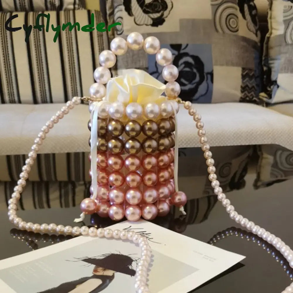 Luxury Big Pearl Bucket Bag Women Chic Handmade Clear Beading Evening Clutch Purses And Handbags