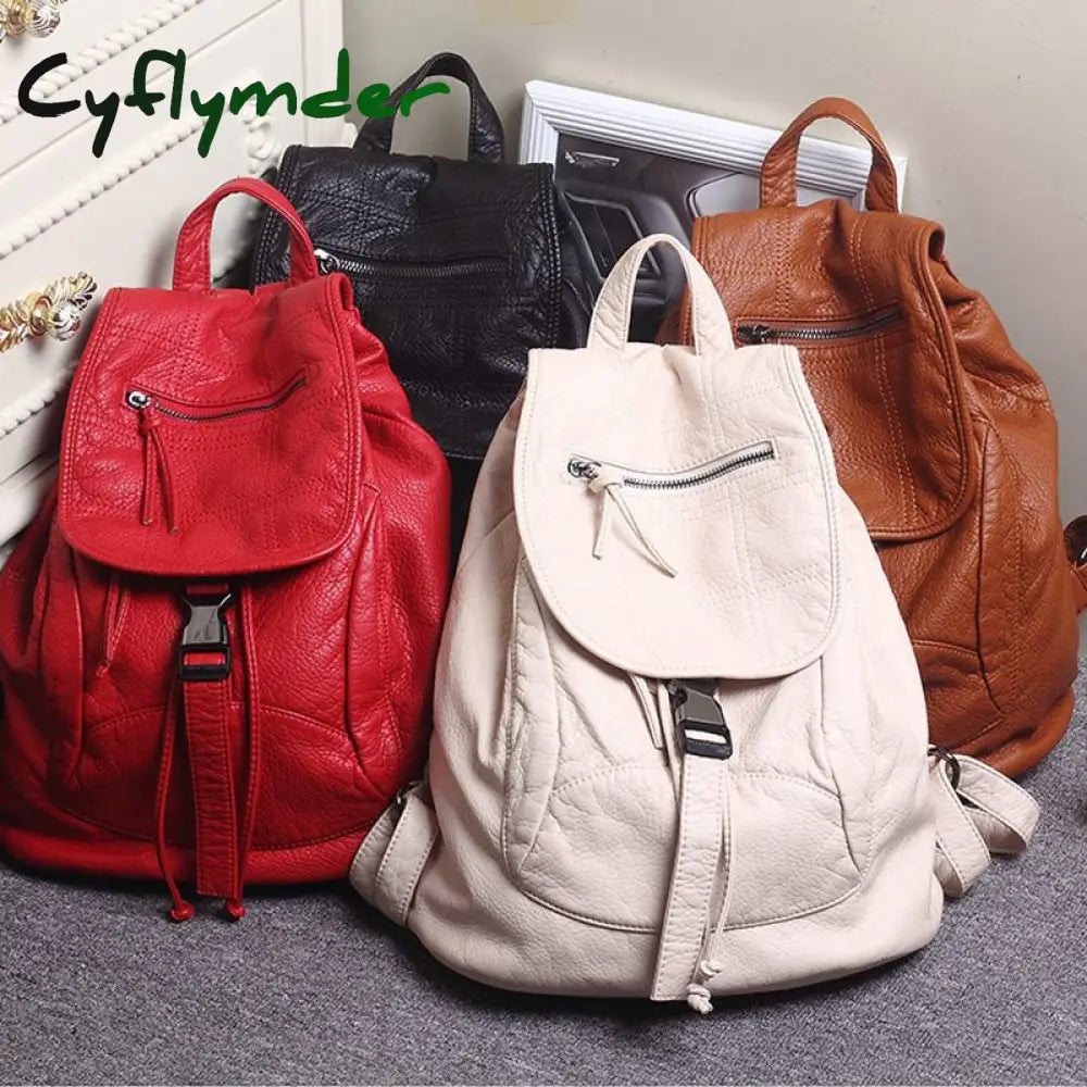 Luxury Famous Brand Designer Washed Leather Women Backpack Female Shoulders Bag Teenager School