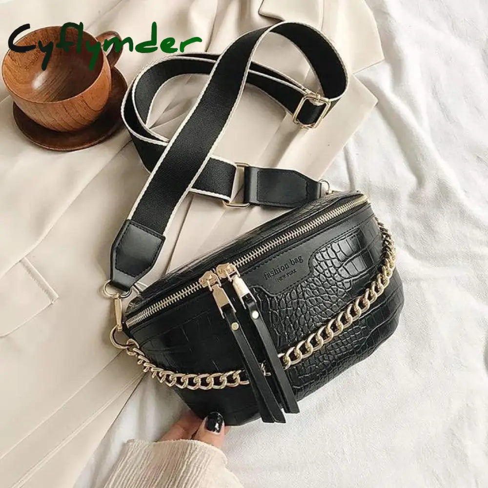 Luxury Women Leather Bag High Quality Waist Thick Chain Shoulder Crossbody Chest Female Belt Sac