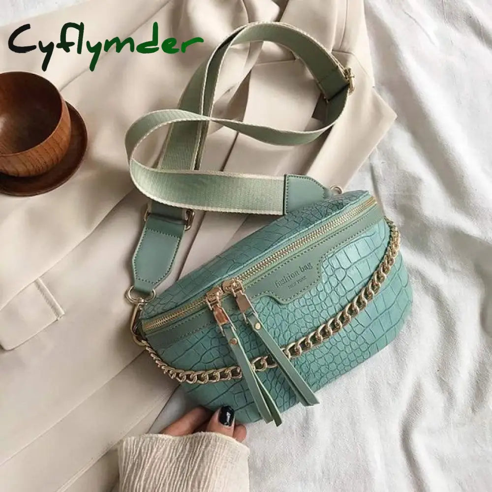 Luxury Women Leather Bag High Quality Waist Thick Chain Shoulder Crossbody Chest Female Belt Sac