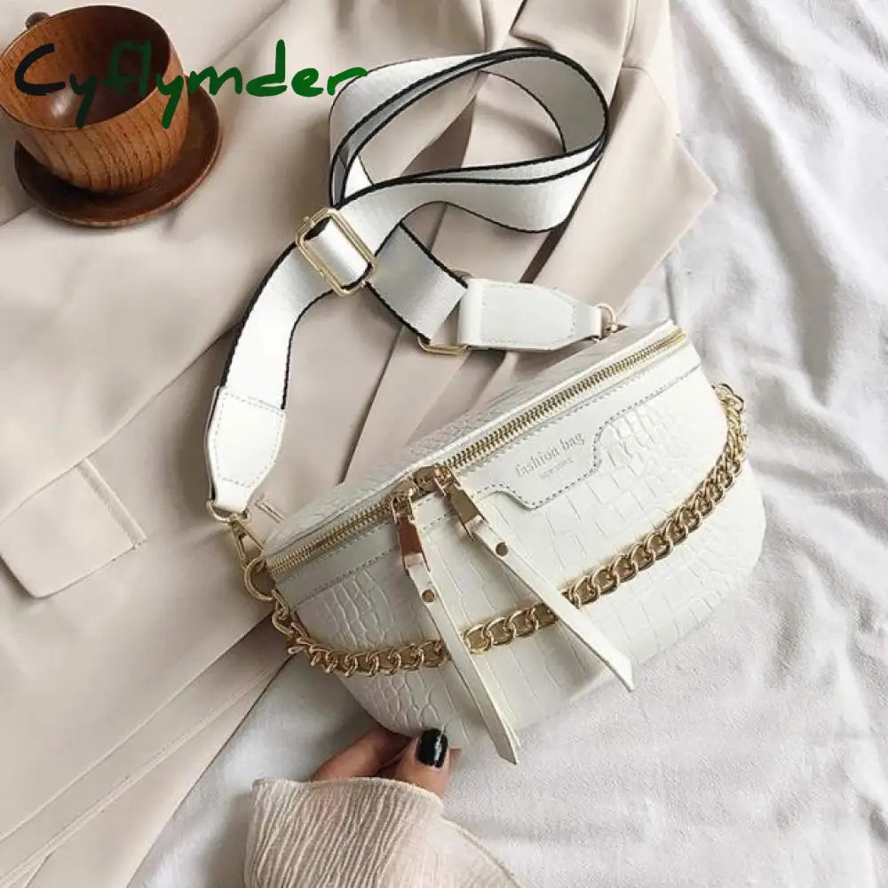 Luxury Women Leather Bag High Quality Waist Thick Chain Shoulder Crossbody Chest Female Belt Sac