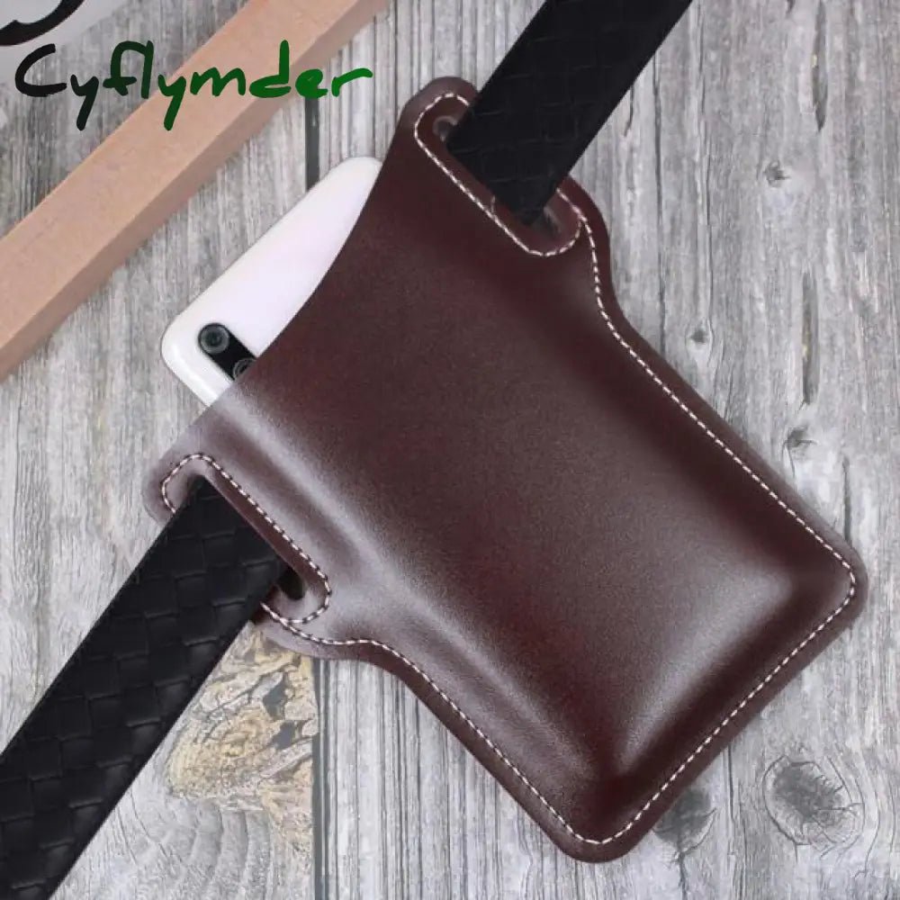 Men Cellphone Loop Holster Case Belt Waist Bag Props Leather Purse Phone Wallet Dark Brown(No Belt)