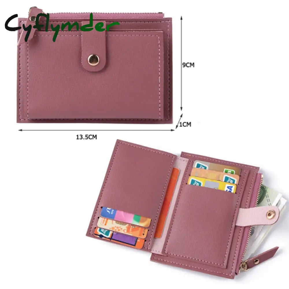 Men Women Fashion Solid Color Credit Card Id Multi-Slot Holder Casual Pu Leather Mini Coin Purse