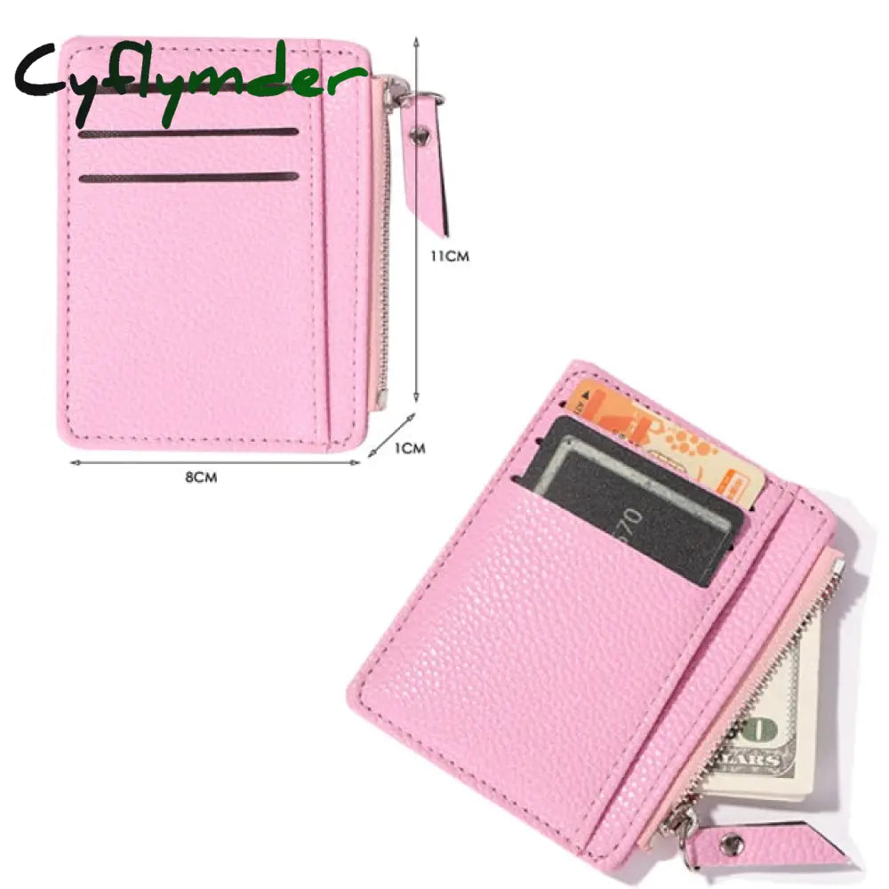 Men Women Fashion Solid Color Credit Card Id Multi-Slot Holder Casual Pu Leather Mini Coin Purse