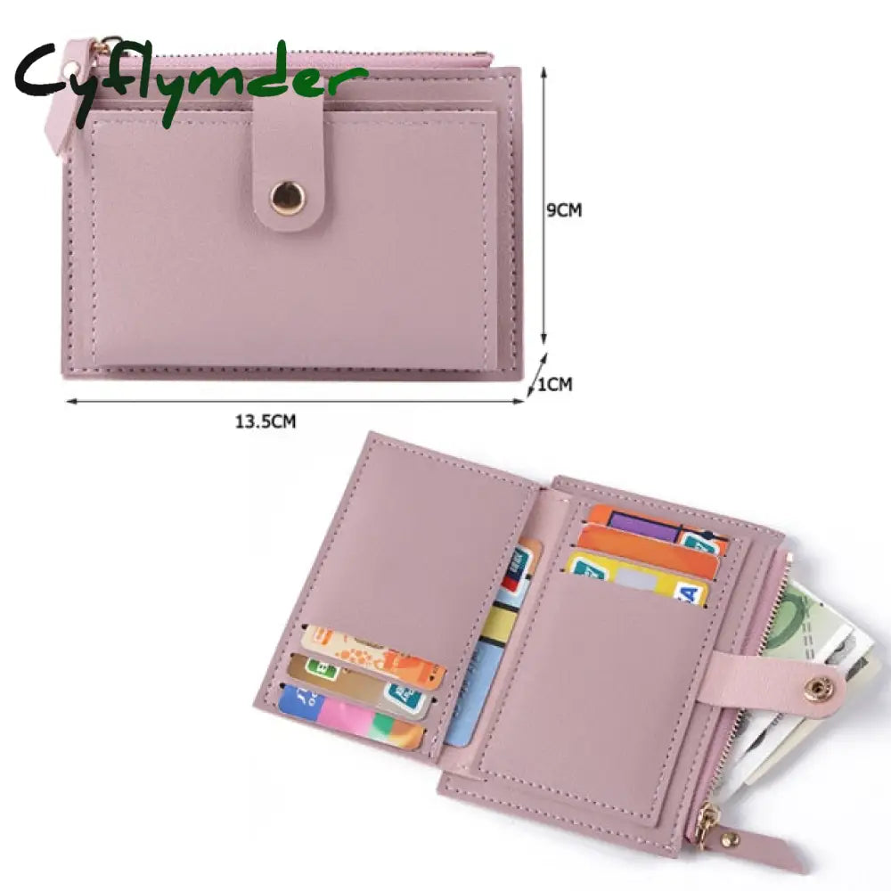 Men Women Fashion Solid Color Credit Card Id Multi-Slot Holder Casual Pu Leather Mini Coin Purse