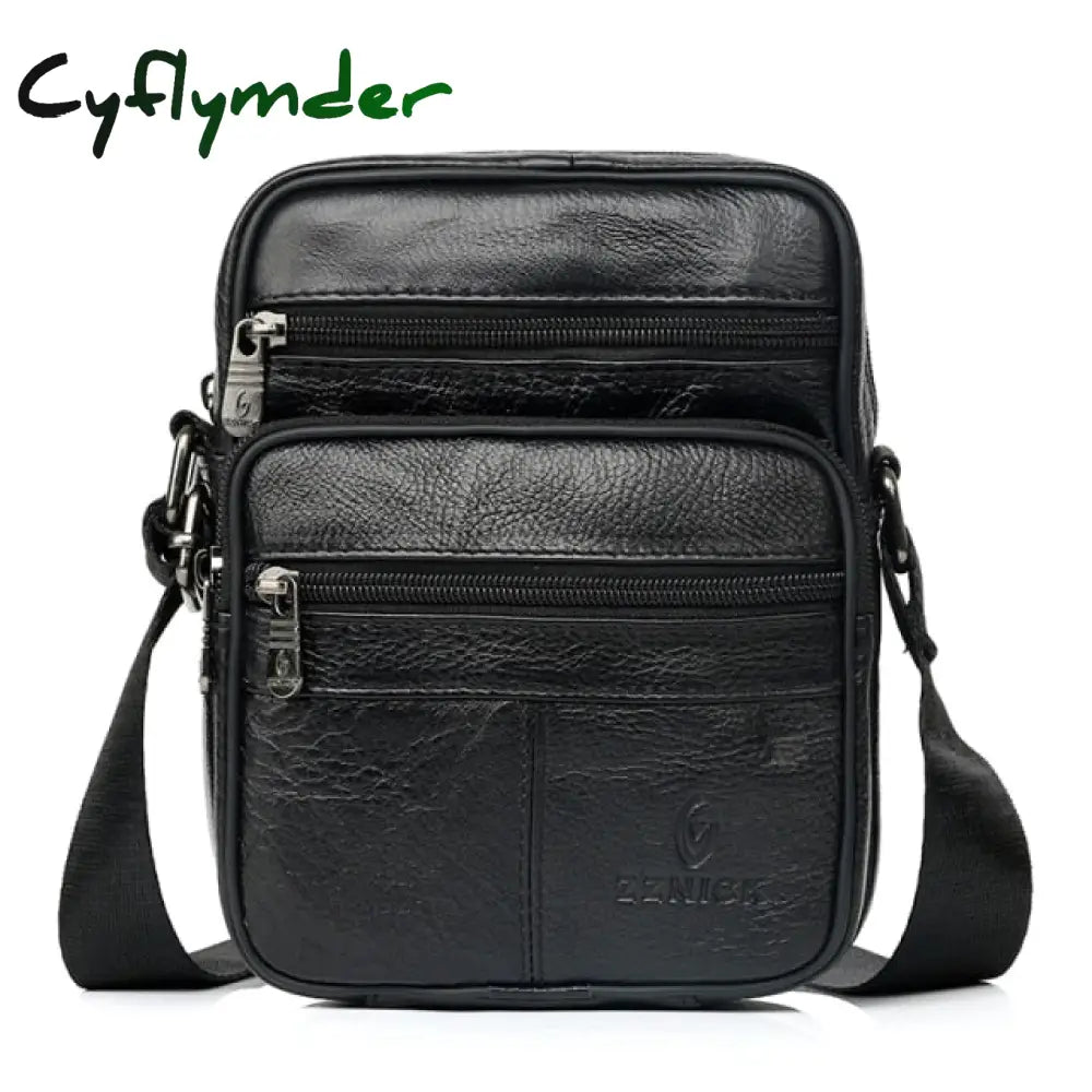 Men’s Genuine Leather Shoulder Bag Messenger Bags Fashion Flap Crossbody Handbag Male Ksk 8001Black