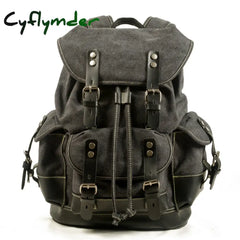 Men’s Outdoor Shoulder Casual Student Bag Large Capacity Travel Backpack Canvas Leather Climbing