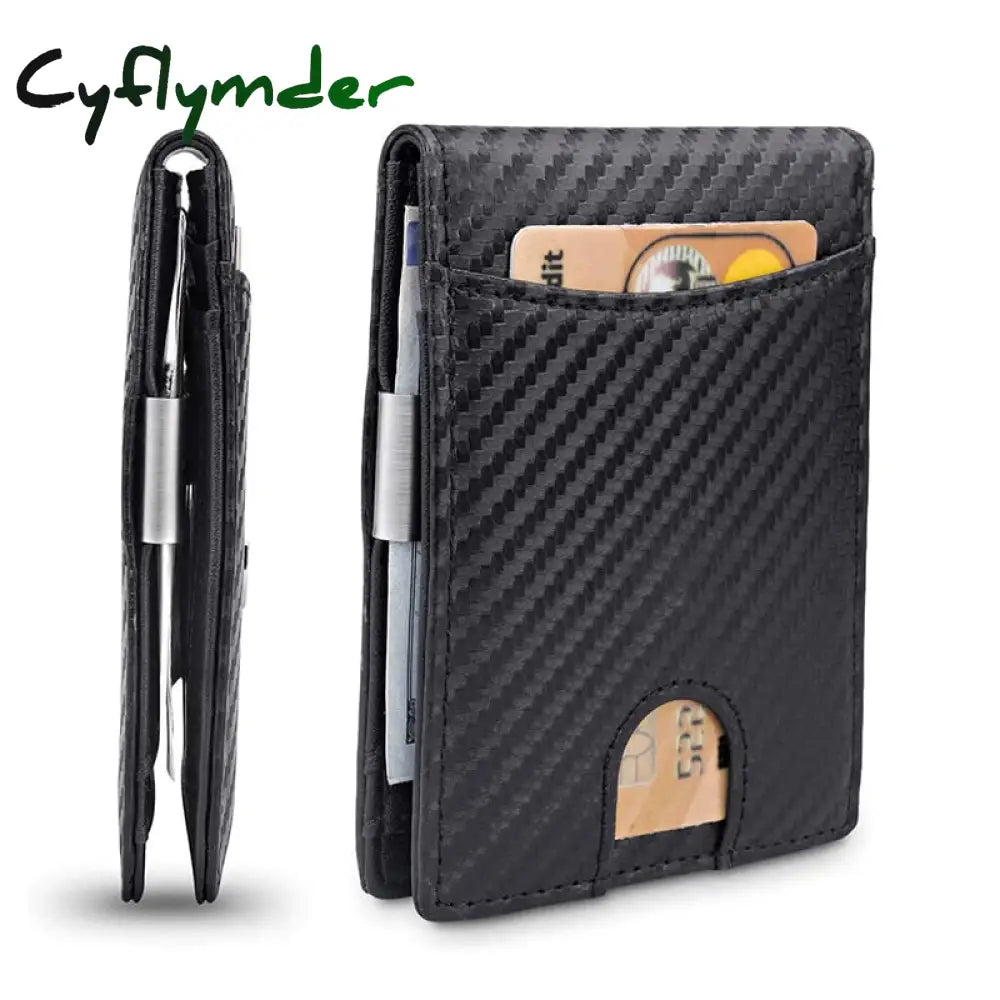 Men’s Wallet Carbon Fiber Credit Card Rfid Protection Simple Ultra-Thin Pu Small Money Clip