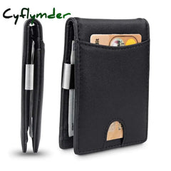 Men’s Wallet Carbon Fiber Credit Card Rfid Protection Simple Ultra-Thin Pu Small Money Clip Black