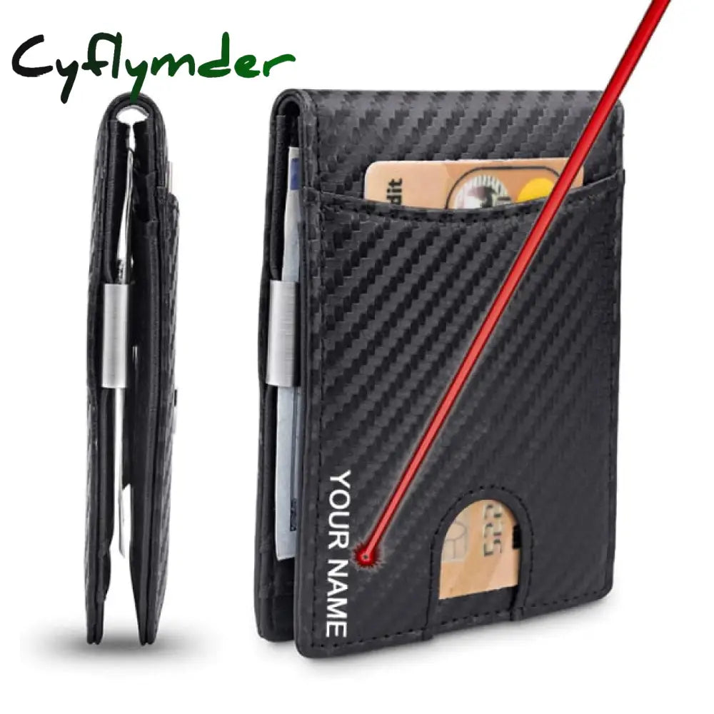 Men’s Wallet Carbon Fiber Credit Card Rfid Protection Simple Ultra-Thin Pu Small Money Clip