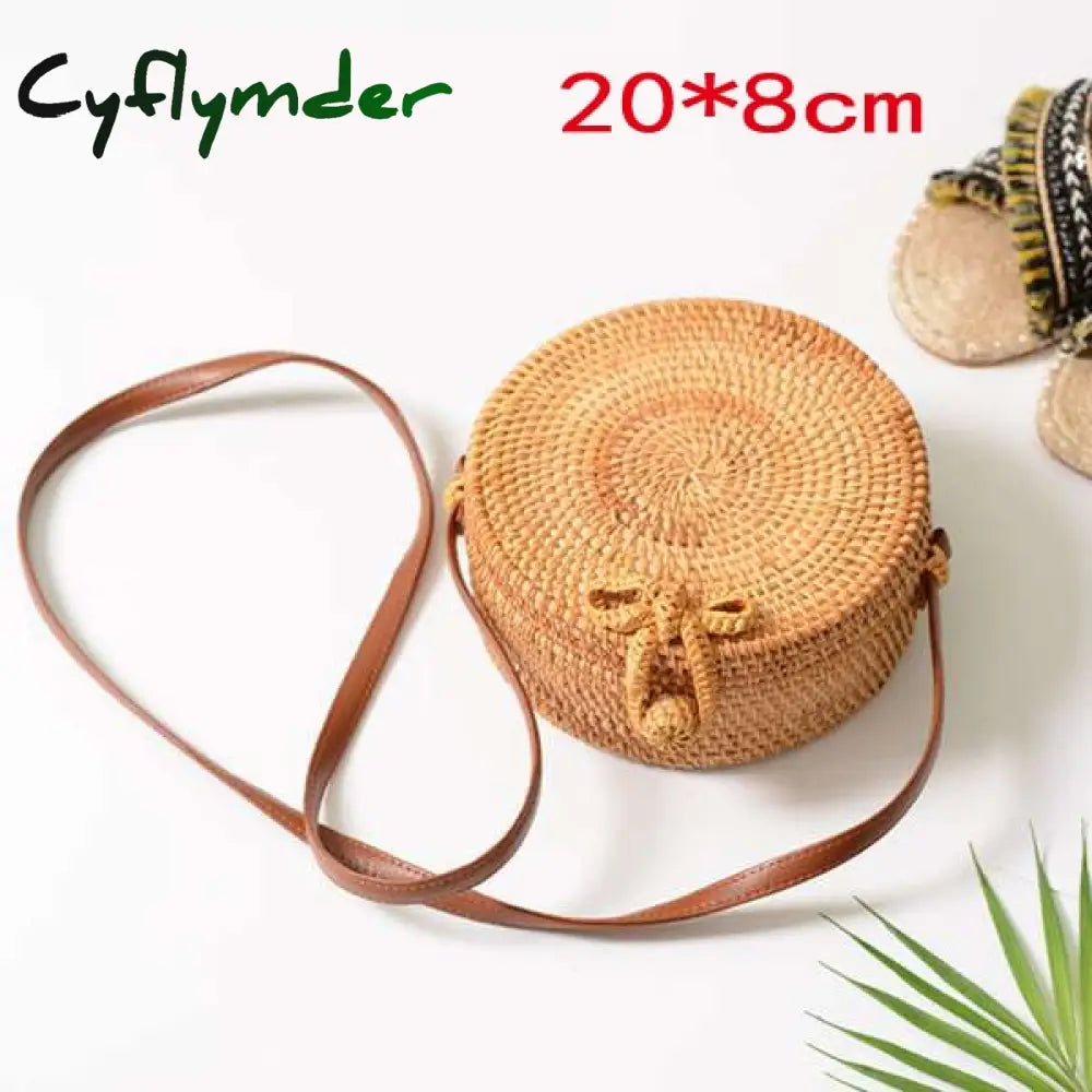 New Bali Vintage Handmade Crossbody Leather Bag Round Beach Girls Circle Rattan Small Bohemian