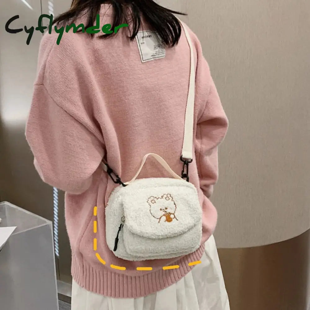 New Cute Bear Messenger Bag Women Plush Mobile Phone Girls Small Shoulder 17