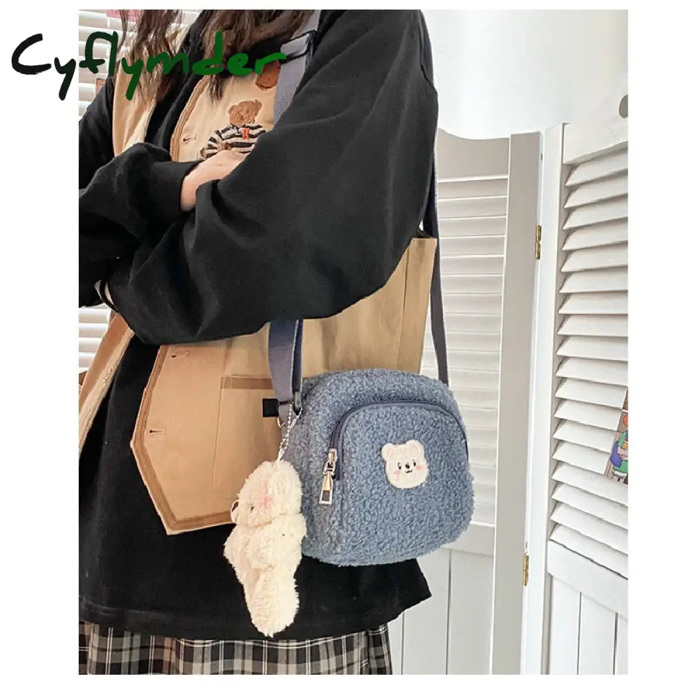 New Cute Bear Messenger Bag Women Plush Mobile Phone Girls Small Shoulder