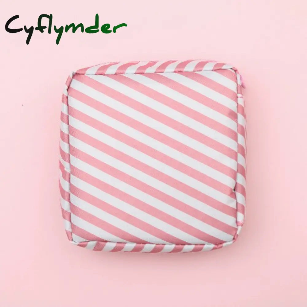 New Cute Sanitary Napkins Package Organizer Hygiene Cotton Bag Striped Mini Cosmetic Bags Travel