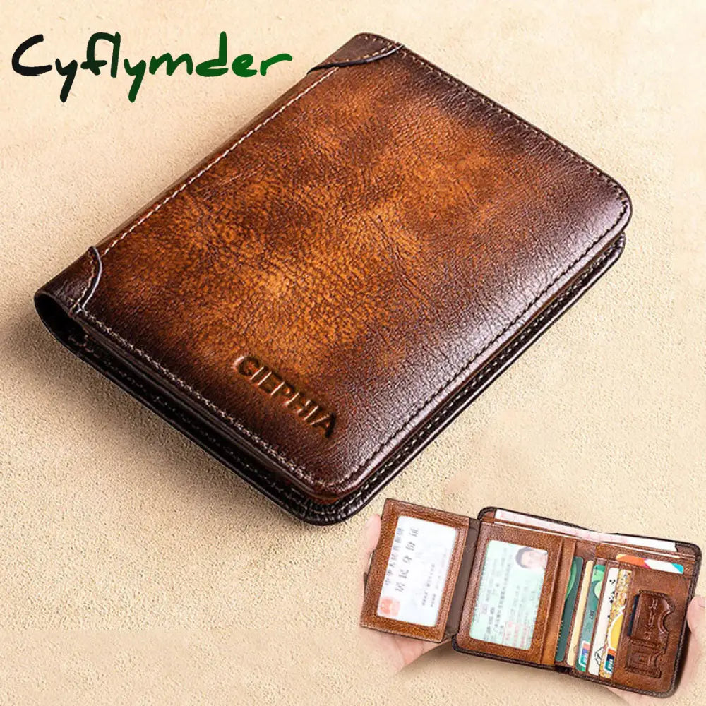 New Genuine Leather Rfid Wallets For Men Vintage Thin Short Multi Function Id Credit Card Holder