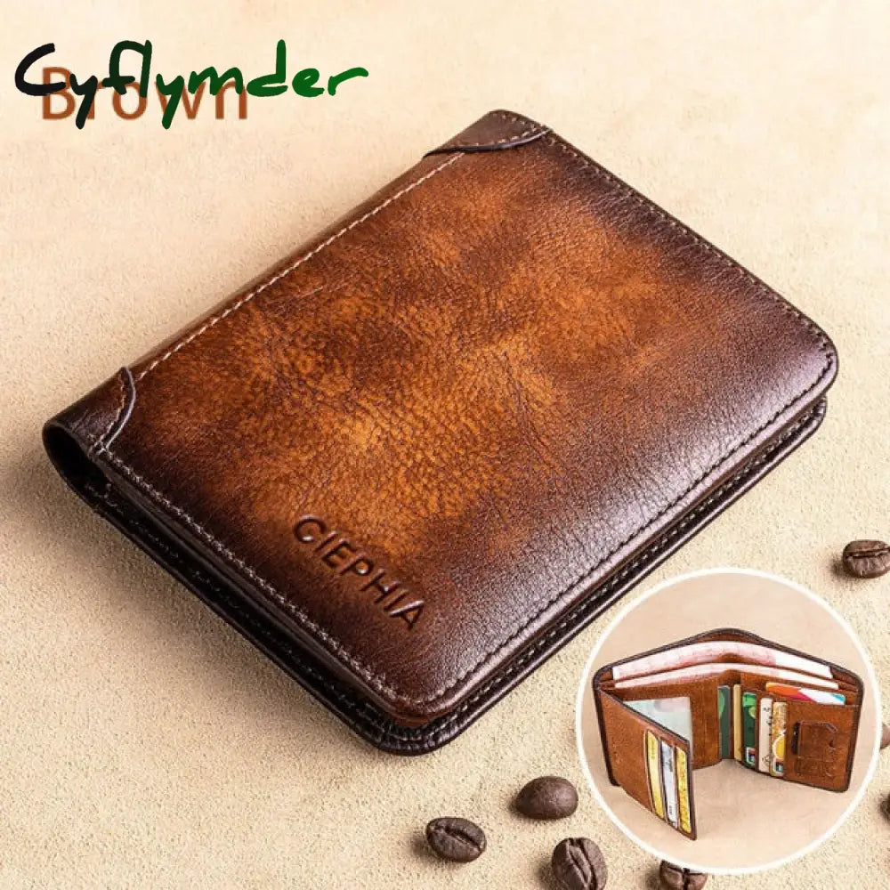 New Genuine Leather Rfid Wallets For Men Vintage Thin Short Multi Function Id Credit Card Holder