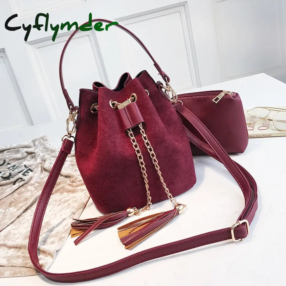 New Mini Crossbody Handbags Cute Suede Bucket Bag Organizer Small Tassel Pu Leather Womens Shoulder