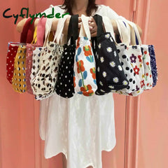 New Mini Handbag Wrinkle Shopping Bag For Girl Fresh Small Cotton Ruffle Tote Flower Print Lunch