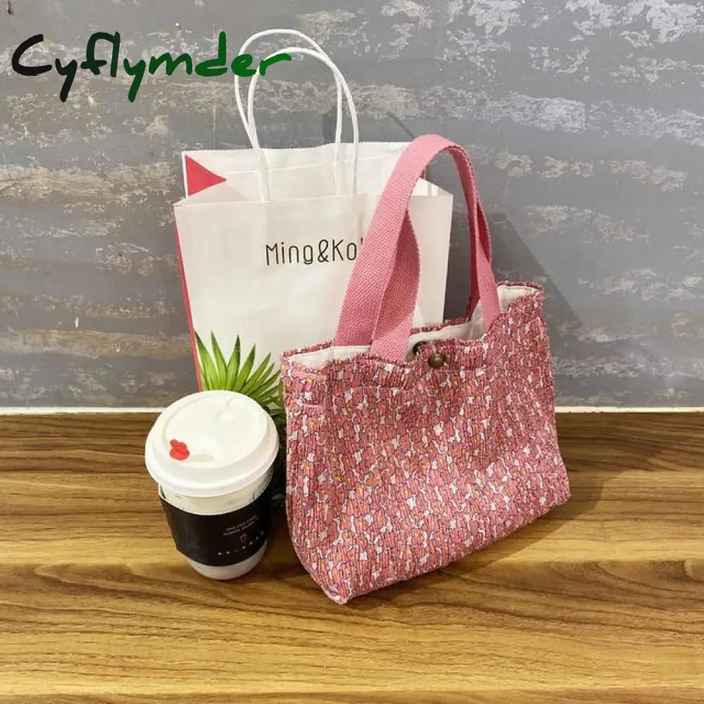 New Mini Handbag Wrinkle Shopping Bag For Girl Fresh Small Cotton Ruffle Tote Flower Print Lunch