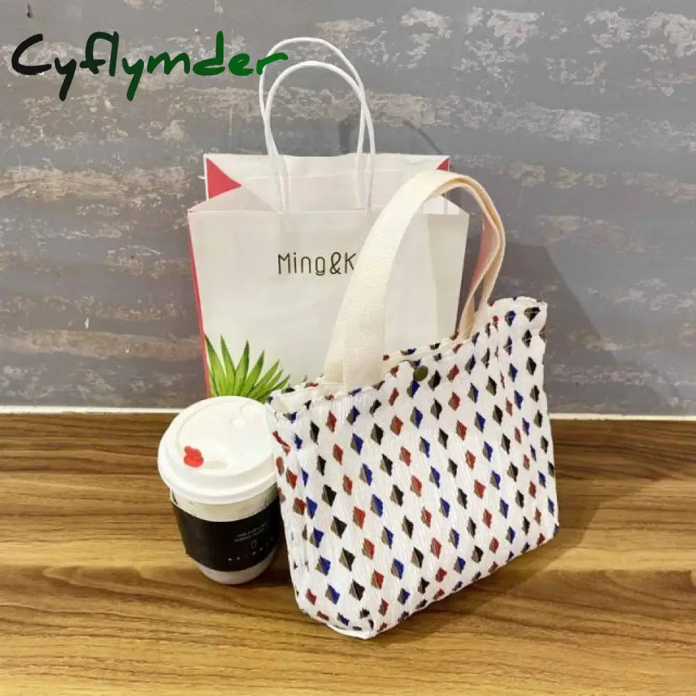 New Mini Handbag Wrinkle Shopping Bag For Girl Fresh Small Cotton Ruffle Tote Flower Print Lunch