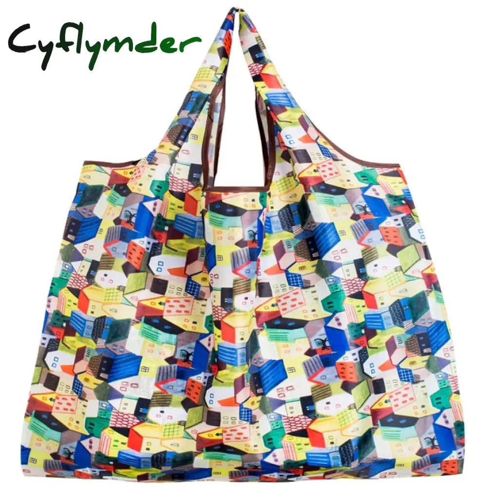 New Tote Foldable Colors Eco Reusable Polyester Portable Shoulder Handbag Cartoon Green Folding