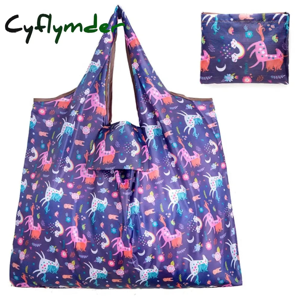 New Tote Foldable Colors Eco Reusable Polyester Portable Shoulder Handbag Cartoon Green Folding