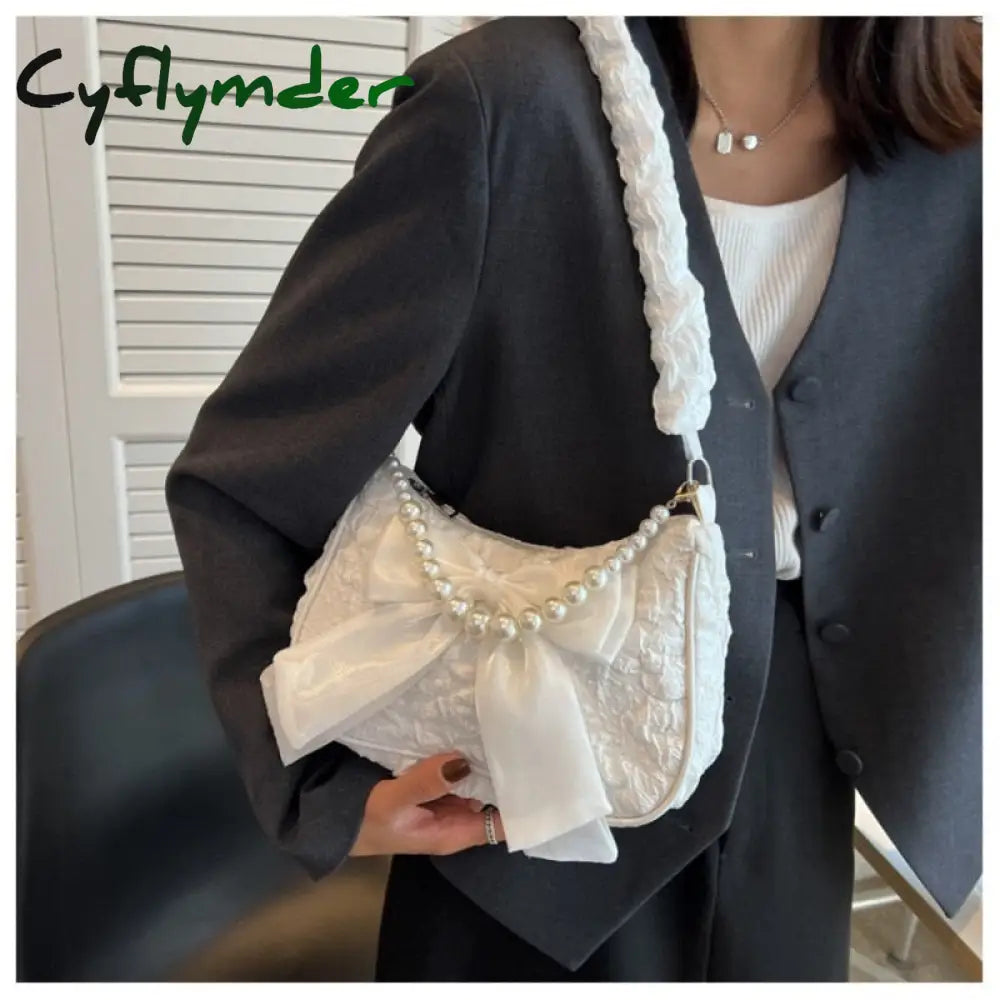 Pearl Female Bag Retro Luxury Designer Handbag Bow Crossbody Bags Fashion Canvas Women’s Trend