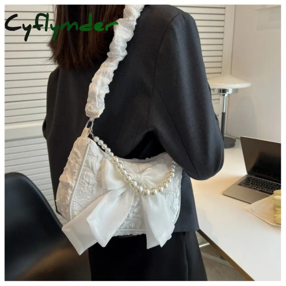 Pearl Female Bag Retro Luxury Designer Handbag Bow Crossbody Bags Fashion Canvas Women’s Trend