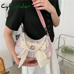 Pearl Female Bag Retro Luxury Designer Handbag Bow Crossbody Bags Fashion Canvas Women’s Trend