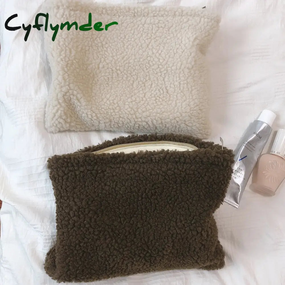 Plush Cosmetic Pencil Case Lambwool Makeup Pouch Bag Soft Travel Toiletry Female Beauty Necesserie